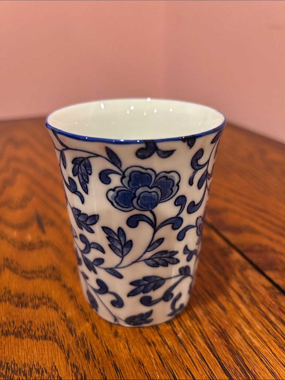 Blue Floral Porcelain Tumbler - White and Blue Decorative Cup